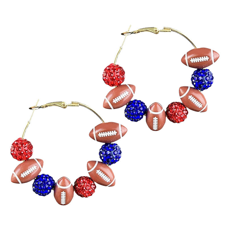 Wholesale 2pcs/pack Women' s Diamond Hoop Sparkling Cheerleading Sports Football Game Earrings